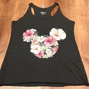 Disney Women's Black Tank Top with Floral Mickey Design